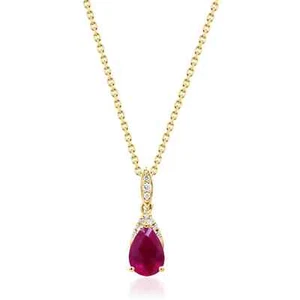 Without Chain 0.78 ct Natural Pear Cut Ruby and Diamonds Pendant 10K Yellow Gold - Picture 1 of 4