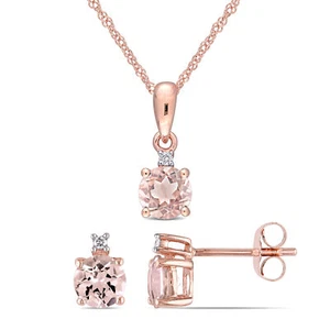 Amour 10K Rose Gold Morganite & Diamond Accent Earrings  & Solitaire Pendant Set - Picture 1 of 6