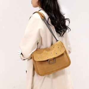 Rivet Shoulder Messenger Bag Suede Brown Bags Ladies Female Purses and Handbags