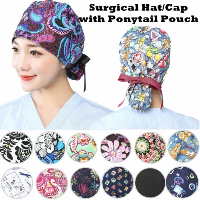Women's Men Doctor/Nurse Printed Surgical Scrub Hat/Cap Button & Ponytail Pouch - Image 1 of 4