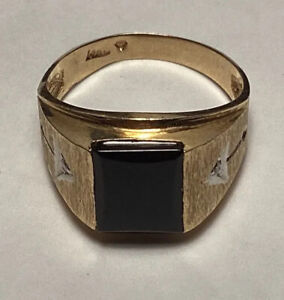 14k Yellow Gold Men’s Black Onyx Ring with Diamond Accents Scrap Or Wear