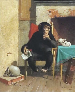It is Queer Isn't It, J H Beard, 18"x22" Chimpanzee with Skull - Picture 1 of 1
