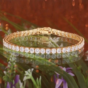 Brazalete Oro Amarillo 14k con Diamante Corte Redondo Tenis 8.10 Ct Regalo Aniversario - Imagen 1 de 8