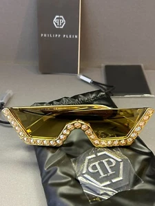 PHILIPP PLEIN SPP031S GLDG CRYSTAL LUX DAMEN GOLD SHIELD SONNENBRILLE 140mm Neu - Bild 1 von 12
