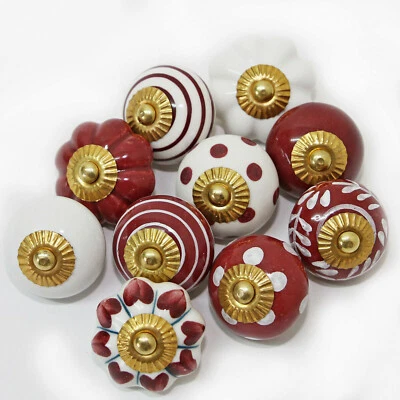 Möbelknöpfe Set 6-8-10 STK Griffe Dunkelrot Weiß Keramik Knöpfe rot Möbelknopf  - Bild 1 von 3