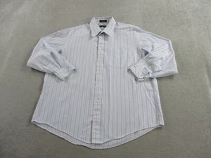 VINTAGE Christian Dior Shirt Mens 17 Blue Purple Striped Button Up USA Made - Picture 1 of 9