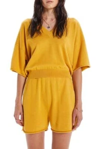 $198 - MOTHER The Boxy V-Neck Crop Sweater Top in Amber Yellow Size M - Picture 1 of 5