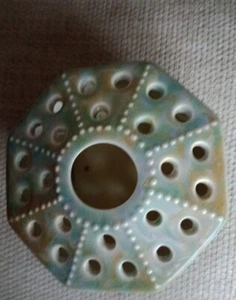 Arts And Crafts Pottery Posy Vase With Integral Flower Frog Mottled Blue... - Picture 1 of 6