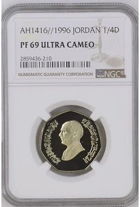 1996 JORDAN 1/4 DINAR NGC PF 69 UC TOP POP - Picture 1 of 3