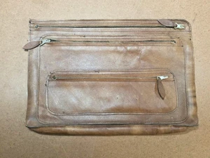 Vintage Brown Leather Briefcase Document Laptop File Floppy Bag - Picture 1 of 9