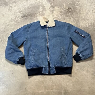Wesc Jacket Unisex Mens Sz M Womens Sz L Lumber Faux Shearling Denim Zip Pockets - Image 1 of 4