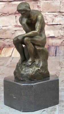 Rodin Penseur Symbole de Philosophie Bronze Sculpture Fonte Marbre Base Œuvre - Photo 1/4