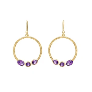 Orecchini ametista in argento sterling 925 placcato oro con amo da pesca - Foto 1 di 3