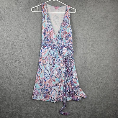 Vestido sin mangas envolvente vintage Lilly Pulitzer Bellina Shell Me About It lazo cintura Foto 1 de 4