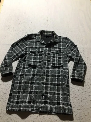 Chaqueta Blazer Larga Stella Luce Mujer L Grande Negra Blanca Cuadros Bolsillos Cuello Foto 1 de 4