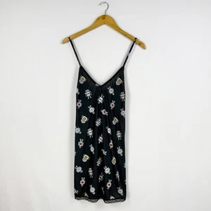 Mod Cloth Women's Sleep Bright Nightgown Dress Medium Black Robot - Picture 1 of 14