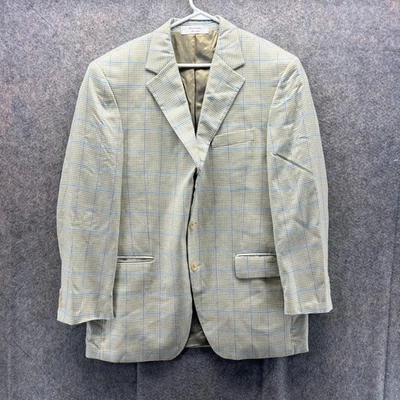 Abrigo deportivo John W. Nordstrom para hombre 42R beige azul a cuadros cachemir chaqueta de seda Foto 1 de 4