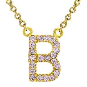 14k Yellow White or Rose Gold Diamond Initial Letter B Pendant Necklace 18" - Picture 1 of 18