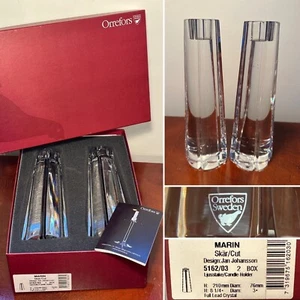 New in Box Pair ORREFORS Marin 8.25" Solid Crystal Candlesticks Sweden - Picture 1 of 13