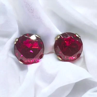 Aretes de 4 puntas de oro amarillo de 14 quilates con rubí creados en laboratorio RND 3 mm 4 mm 5 mm unisex Foto 1 de 4