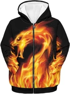 Fire Dragon Youth Jacket Red Yellow Black Medium 8-10 Years Full Zip Hooded - Picture 1 of 7