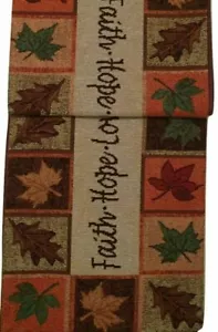 Fall Leaves Tapestry Table Runner 13x72 Faithful Autumn Faith Hope Love - Picture 1 of 6
