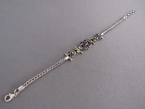 VINTAGE STERLING CABLE CLUSTER MULTI GEMSTONE JEWELED TENNIS BRACELET - Imagen 1 de 4