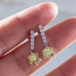 2.5Ct Lab-Created Yellow Citrine Drop Dangle Stud Earrings 14K White Gold Plated - Picture 1 of 4