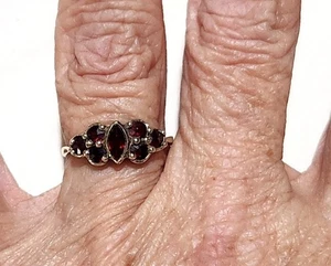 Antiguo Anillo de Cóctel Victoriano Corte Rosa Granate 900 Plata Oro Vermeil Talla 8 - Imagen 1 de 17