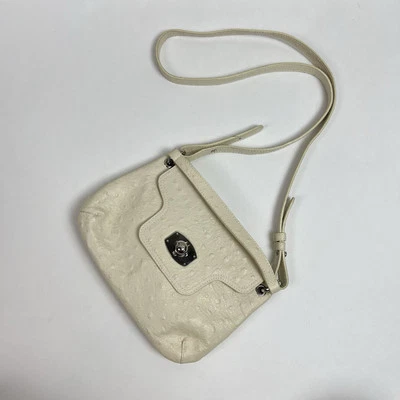 FURLA Bag Cream Ostrich 3 Way Leather Clutch Crossbody Shoulder Handbag White - Image 1 of 4