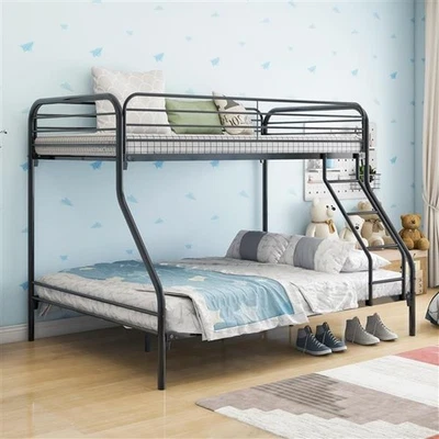 Twin-Over-Full Metal Bunk Bed Heavy Duty w/ Enhanced Upper-Level Guardrail Black - Изображение 1 из 4