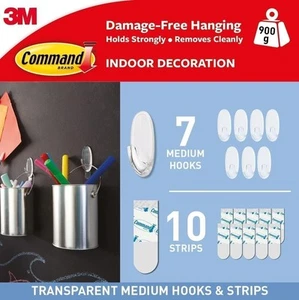 Commande clear medium hooks avec des bandes claires, multi-pack de 7 crochets + - Afbeelding 1 van 1