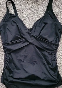 Swim Top Black 18 DDD Wrap Front XL Solid Underwire Tummy Control Lands End S420 - Imagen 1 de 7