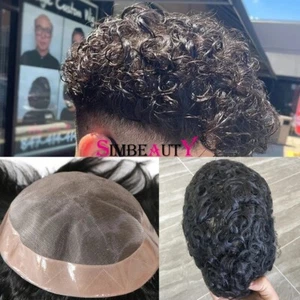 Toupee for Men 100% Human Hair Pieces Durable Fine Mono Lace Top 20 MM Curly Wig - Picture 1 of 10