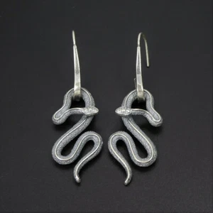 Solid 925 Sterling Silver Coiled Snake Serpent Drop Earrings Unique Gothic Cool - Picture 1 of 8