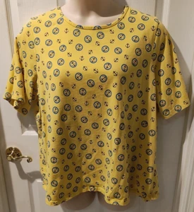 Denim&Co Yellow Nautical Anchor 2X Cotton T Shirt Top NWOT - Picture 1 of 4