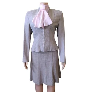 Vintage Claude Montana Paris Ivory Linen Skirt Suit Size 44 - Picture 1 of 10