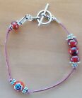 Pretty Handmade Copper Leather Cord & Red Bead Bracelet, 18 cms + Gift Bag 