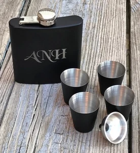 Personalized Flask Set, 3 ea. 6 Piece Sets , Groomsman Gifts,  Best Man Gift - Picture 1 of 4