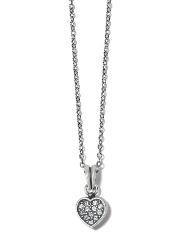Brighton Meridian Zenith Necklace Heart Pendant Silvertone Chain Rhinestones
