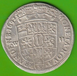 Coin Silver Brandenburg-Prussia 2/3 Taler 1692 WH Emmerich In SS-VZ NSWLEIPZIG - Picture 1 of 3