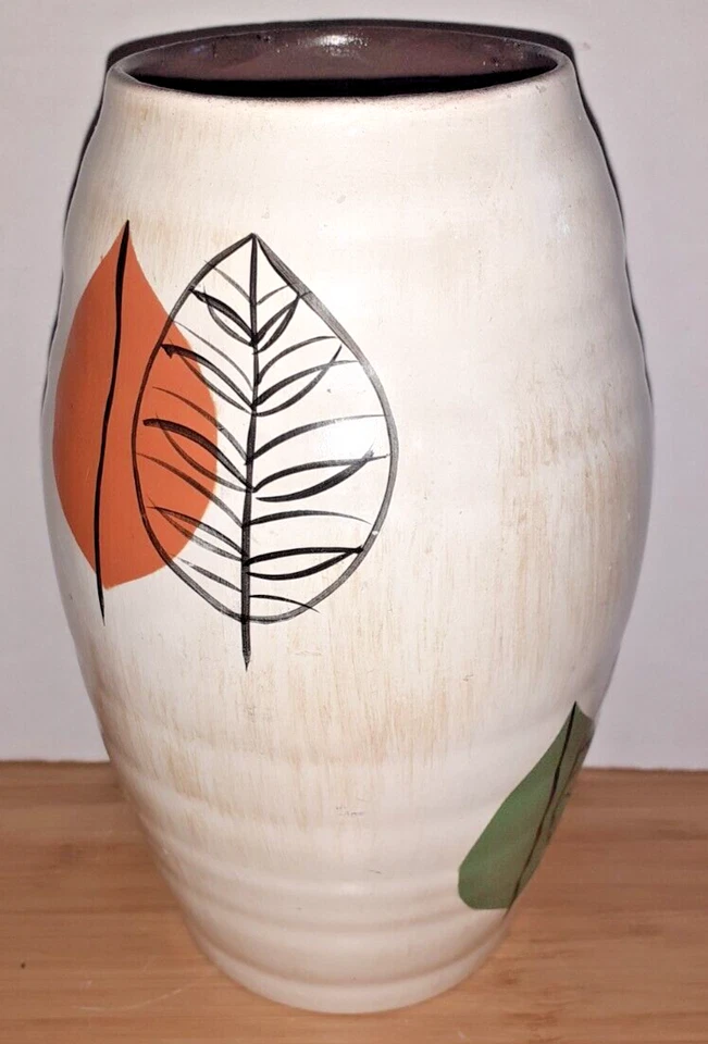 VINTAGE POTTERY VASE BRENTLEIGH WARE ORANGE GREEN MID CENTURY CERAMIC 1950’S - Image 1 of 4