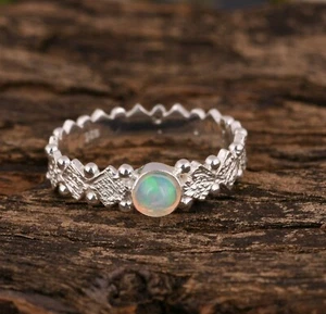 Fire Opal Engagement Band Ring 925 Sterling Silver Handmade Gift Rings Jewelry - Picture 1 of 6