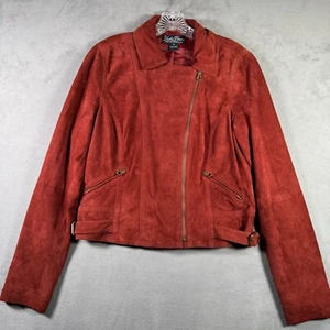 Lucky Brand Moto Jacket Womens M Red Goat Suede Boho Biker Western Rock Country - Picture 1 of 12
