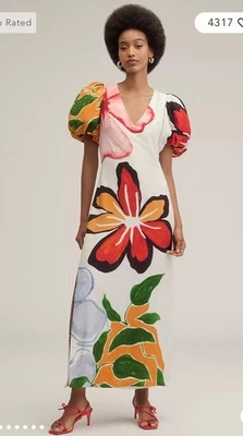 NWT Anthropologie Dress Puff-Sleeve A-Line Maxi Dress Gorgeous Floral Petite XS! - Image 1 of 4