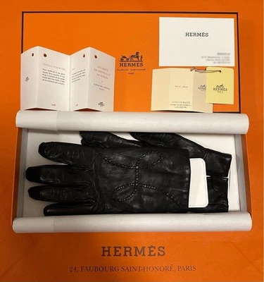 Guantes Hermes Piel de Cordero Cachemira Negro Accesorios de Invierno Talla 7... - Imagen 1 de 4
