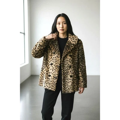 Abrigo vintage de leopardo de piel sintética Safari Sportowne años 60 ~ tela La France ~ mediano Foto 1 de 4