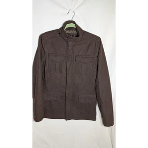 Vtg Guess Mens Wool Blend Military Jacket Coat Sz S Utility Field Pockets Brown - Picture 1 of 6