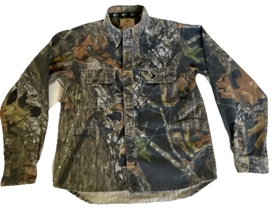 VTG Mossy Oak Breakup Long Tail Hunting Camouflage Button Up Shirt Youth XL EUC - Image 1 of 4