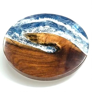 Coffee Table Top with Epoxy Resin Ocean Design Acacia Wood River Slab Top Decor - Picture 1 of 9